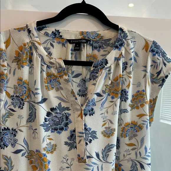 41 Hawthorn Women's Floral Blouse - Blue and Yellow - Picture 3 of 6